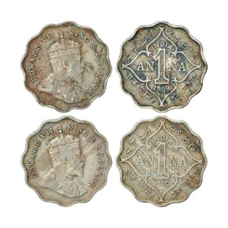 Edward VII, cupro-nickel 1 anna (2), 1909 and 1910, Bombay mint, 'B' incused, PR 928;GK 99