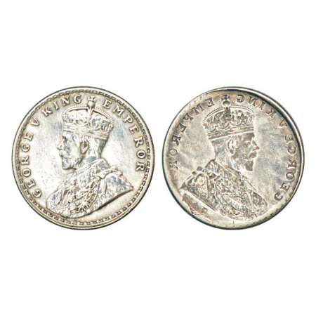 George V, silver rupee, 11.66g. obverse brockage (Lakhi), shows retrograde impression of o