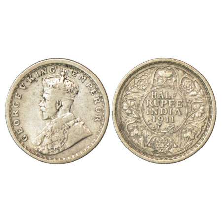 George V, silver ½ rupee, 1911, Calcutta mint, no dot, Pig type, PR 318, GK 1045. About ex