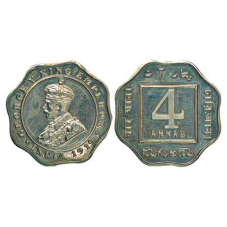 George V, cupro-nickel 4 annas, 1919, proof re-strike, Calcutta mint, S&W 8.183. Rare.
