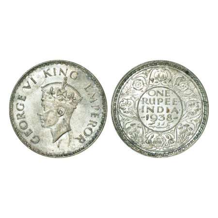 George VI, silver rupee, 1938, Bombay mint, dot, PR 234, GK 1255. Brilliant uncirculated, 