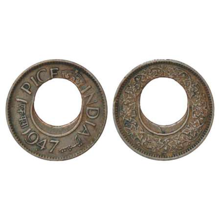 George VI, copper pice, misprint, 1947, Bombay mint, the hole is not in the centre. Very f