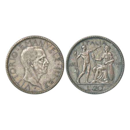 Italy, Vittorio Emanuele III (1900-1946 AD), silver 20 lira, AD 1928, year VI, 14.90g. Obv