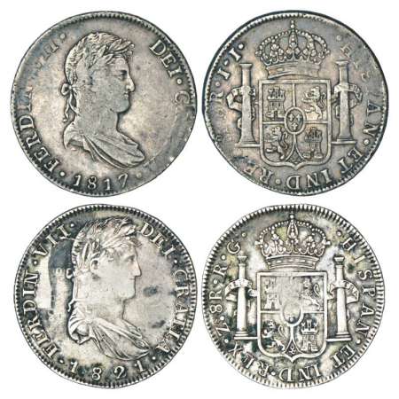 Mexico, Ferdin VII (1808-1821AD), silver 8 reales (2), 1x AD 1817, 26.80g, Mexico City min