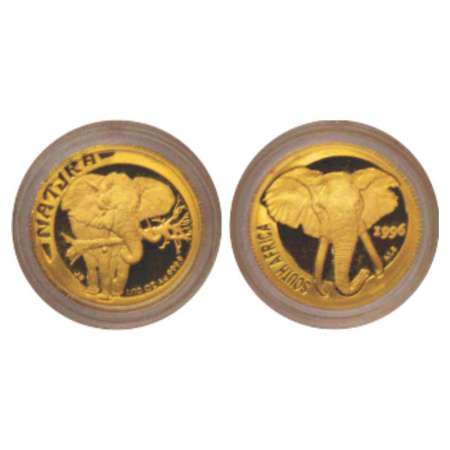 South Africa, Natura-Elephant, gold 1/10 ounce, 3.11g, AD 1996. Obv: Depicts a male elepha