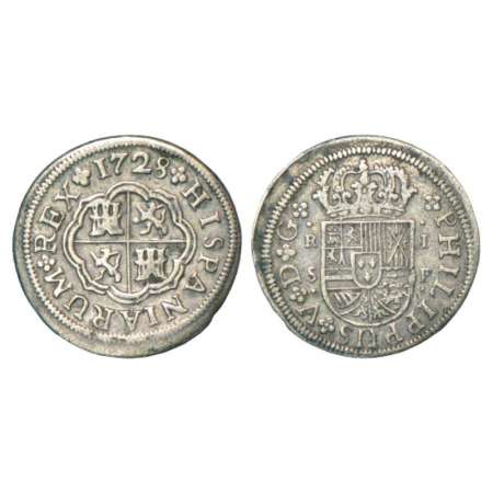 Spain, Philip V (1700-1746 AD), silver real, AD 1728, 'SP' mint mark, Seville mint, 2.26g.