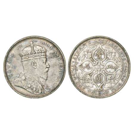 Straits Settlements, Edward VII, silver dollar, 1904, 26.55g. 'B' incused. Obv: Portrait b