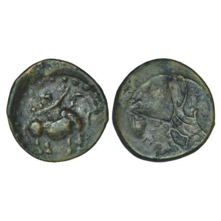 Pallavas of Kanchi, anonymous and uninscribed 'bull' type coin of alloyed copper, attribut