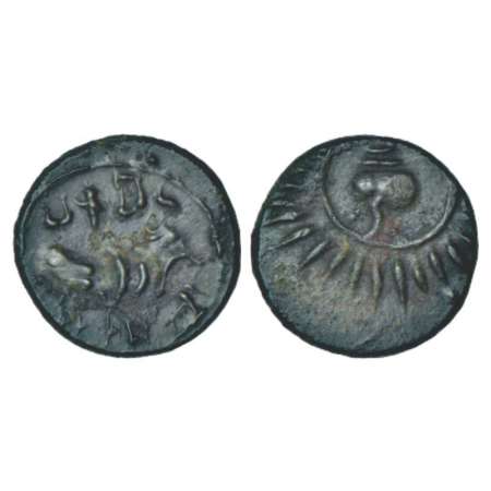 Pallavas of Kanchipuram, alloyed copper coin attributed to Mahendravarman I (580-630 AD), 