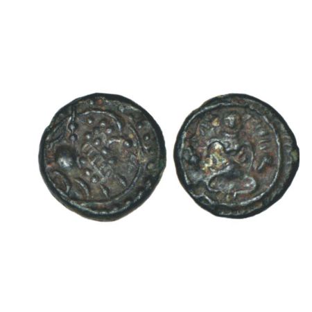 Vishnukundins, uninscribed 'lion' type coin of alloyed copper, middle/ late period, (550-6