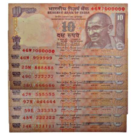 10 rupees, set of 10 fancy number notes, without year, signed by Bimal Jalan, serial no.: 