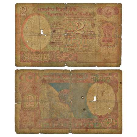 2 rupees, misprint, ND (1985-1990), signed by R. N. Malhotra, without serial no. Fine, Rar