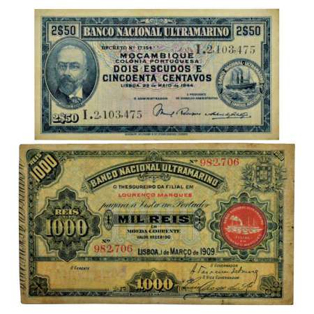 Mozambique (2), 2.50 escudos, lisboa, dated 23rd May 1940, serial no.: I.2, 103,475 and 10