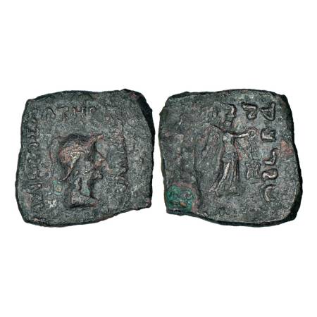 Indo-Greeks, Menander I (165/55-130 BC), copper coin, 9.81g. Obv: Helmeted and draped bust