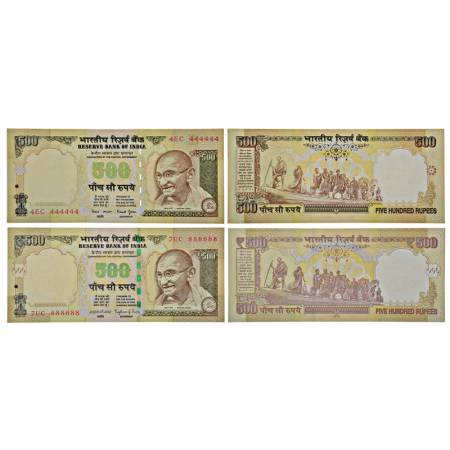 500 rupees, 3rd issue, fancy number notes (2), signed by Bimal Jalan / Raghuram Rajan, ins