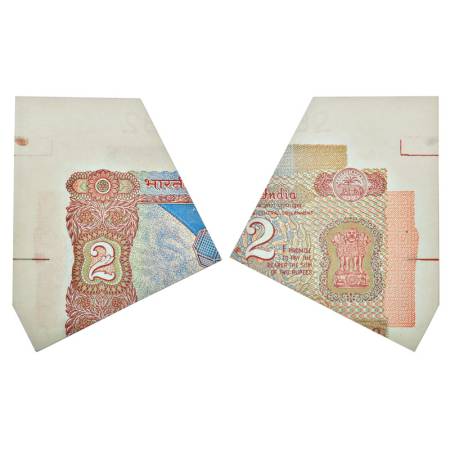 2 rupees, misprint, Aryabhatta series, misaligned cutting, part of the sheet error. Uncirc