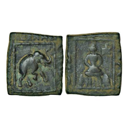 Indo-Scythians, Maues (125-85 BC), copper unit, 8.45g. Obv: Elephant advancing right with 