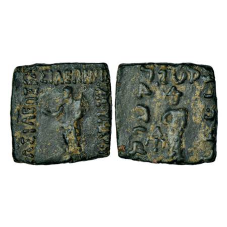 Indo-Scythians, Maues (125-85 BC), copper unit, 8.29g. Obv: Zeus standing slightly left, h