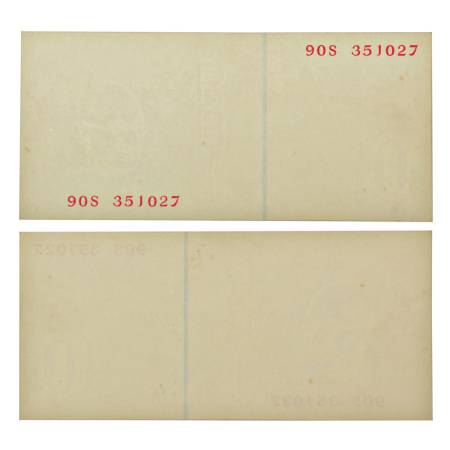 10 rupees, misprint, Gandhi series, ND, unsigned, serial no.: 90S 351027, both sides no pr