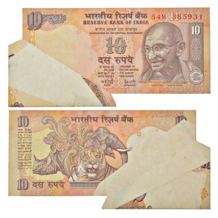 10 rupees, misprint, Gandhi series, ND (2003-2008), signed by Y.V. Reddy, inset 'R', seria