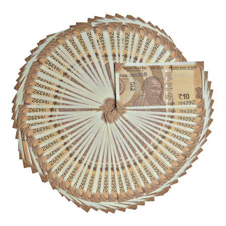 10 rupees, misprint number full packet of 100 notes, Gandhi series, 2018, signed by Urjit 