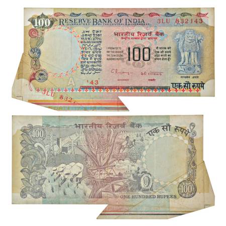 100 rupees, misprint, Agriculture series, ND (1992-1997), signed by C. Rangarajan, inset '