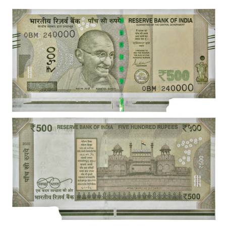 500 rupees, 4th issue, misprint, 2020, signed by Shaktikanta Das, inset 'S', serial no.: 0
