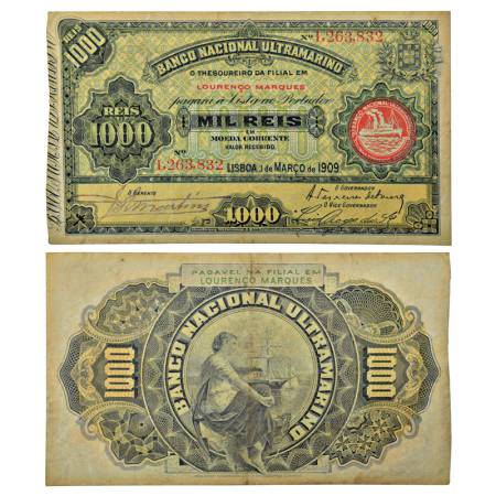 Mozambique, 1000 mil reis, lisboa, dated 1st march 1909, serial no.: L263832. Very fine+, 