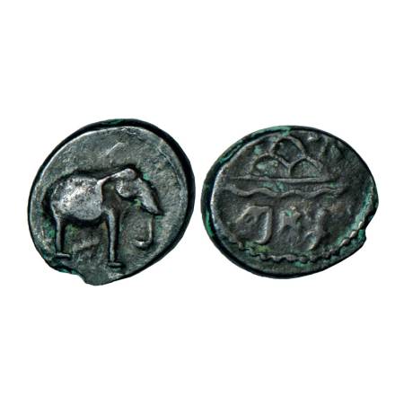 Western Kshatrapas, Kardamaka dynasty, Rudrasimha (178-197 AD), Potin coin, 0.97g. Obv: El