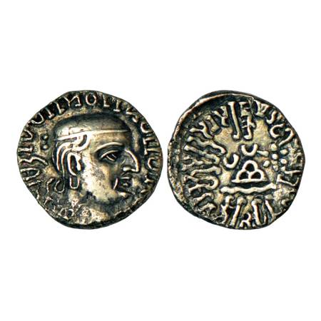 Western Kshatrapas, Kardamaka dynasty, Rudrasena I as Mahakshatrapa (199-222 AD), silver d