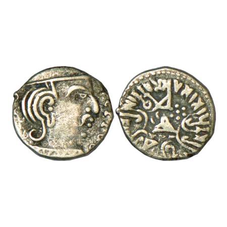 Western Kshatrapas, Rudrasena IV (380-385 AD?), silver drachm, 2.04g. Obv: Bust of king fa