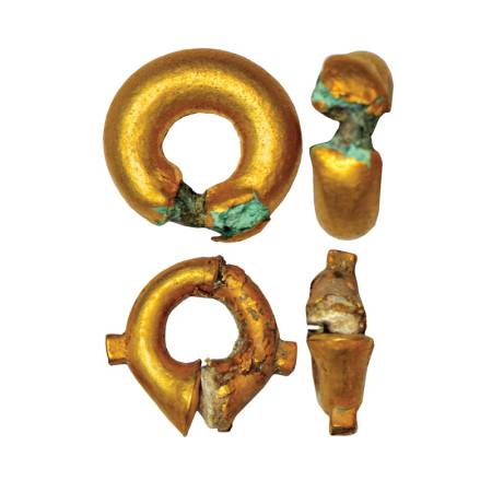 A pair of Ancient India ear ornaments, lead core clad in gold, Central/Western Deccan, Sat
