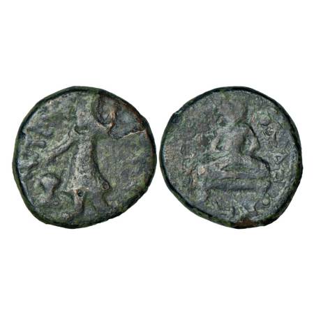 Kushans, Kanishka I (127-150 AD), copper tetradrachm of 'seated Buddha' type, 16.34g. Obv: