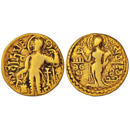 Gupta Empire, gold dinar of Samudra Gupta (350-375 AD), 'Kacha' type, 7.20g. Obv: Nimbate 