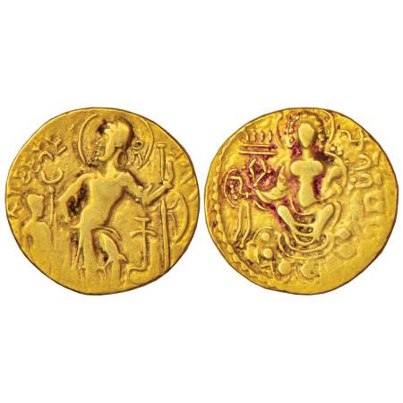 Gupta Empire, Samudra Gupta (350-375 AD), gold dinar of 'Battle Axe' type, 7.54g. Obv: Nim