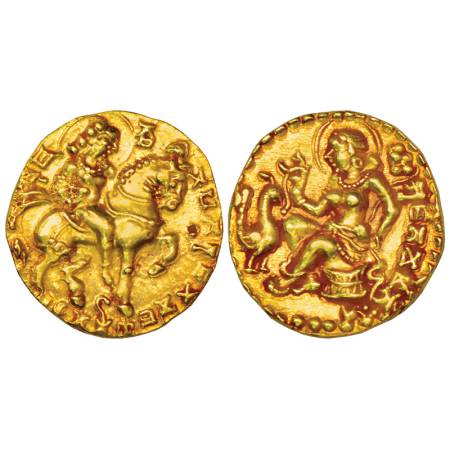 Gupta Empire, Kumara Gupta I (415-450 AD), gold dinar of 'Horseman' type, 8.25g. Obv: King