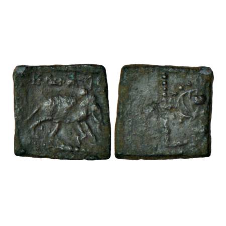 Hunnic coinage, Kashmir Smast votive series, copper coin struck in the name of 'Dharma' (5