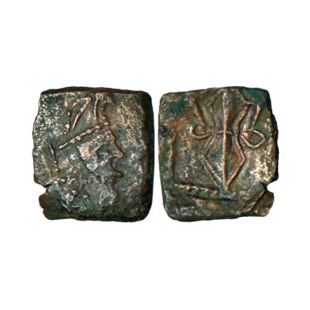 Hunnic coinage, Kashmir Smast votive series, copper coin imitating Sasanian type (500-600 