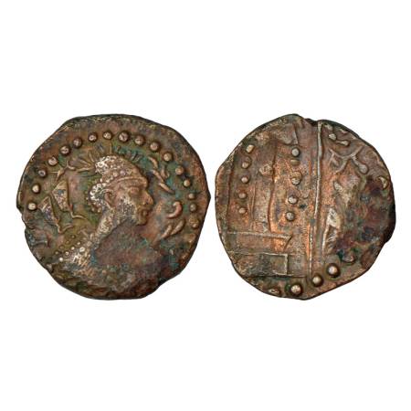 Nezak Huns, Zabulistan series (650-700 AD), copper drachm, 3.08g. Obv: Draped bust to righ