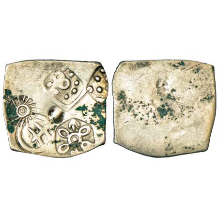 Imperial Magadhan silver punch-marked Karshapana coin (400-350 BC), 3.28g. Obv: Five punch