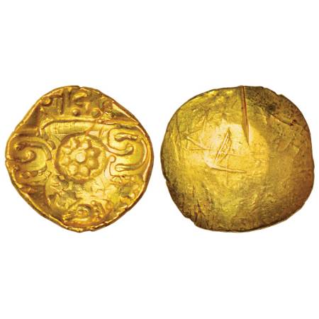 Yadavas of Devagiri, Bhillama V (1185-1195 AD), gold 'Padma Tanka', early type, 3.79g. Obv