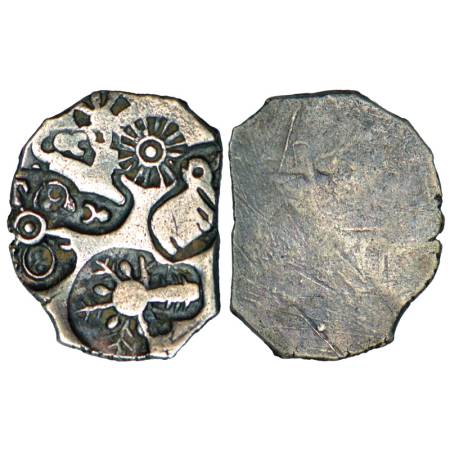 Imperial Magadhan silver punch-marked Karshapana coin (400-350 BC), 3.20g. Obv: Five punch