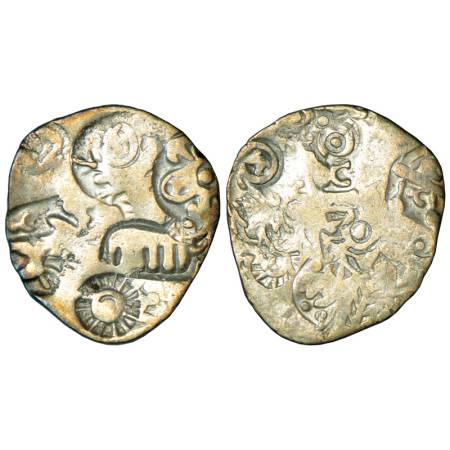 Imperial Magadhan silver punch-marked Karshapana coin (400-350 BC), 3.23g. Obv: Five punch