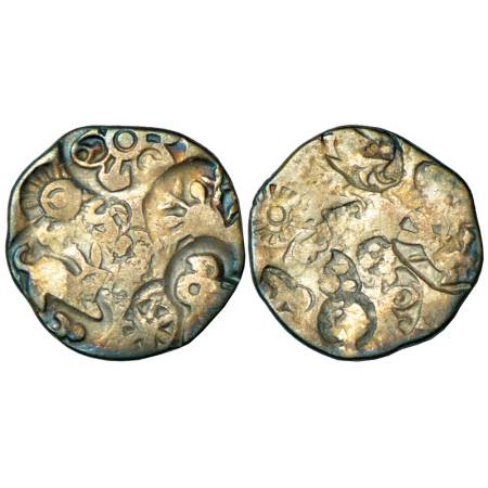 Imperial Magadhan silver punch-marked Karshapana coin (400-350 BC), 3.46g. Obv: Five punch