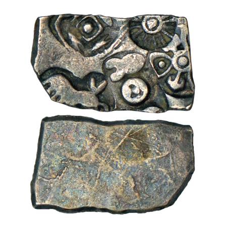 Imperial Magadhan silver punch-marked Karshapana coin (400-350 BC), 3.48g. Obv: Five punch