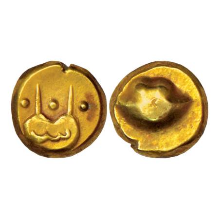 Sultans of Bijapur, Anonymous, hudki, gold pagoda, 3.31g. Obv: A boat like uncertain symbo