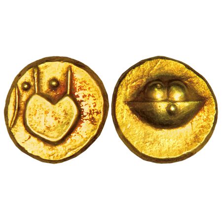 Sultans of Bijapur, Anonymous, hudki, gold pagoda, 3.36g. Obv: A boat like uncertain symbo