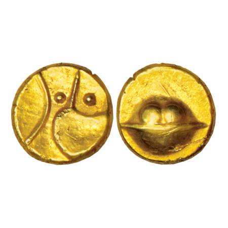 Sultans of Bijapur, Anonymous, hudki, gold ½ pagoda, 1.66g. Obv: A boat like uncertain sym