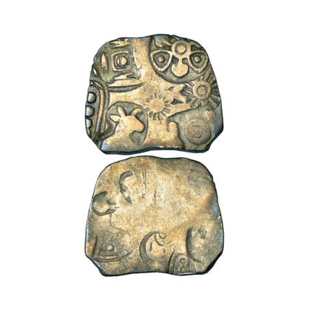 Imperial Magadhan silver punch-marked Karshapana coin (350-300 BC), 3.41g. Obv: Five punch