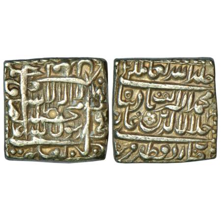 Akbar (1556-1605 AD), silver square rupee, 11.41g, Urdu Zafar Qarin mint, date AH AIF (100